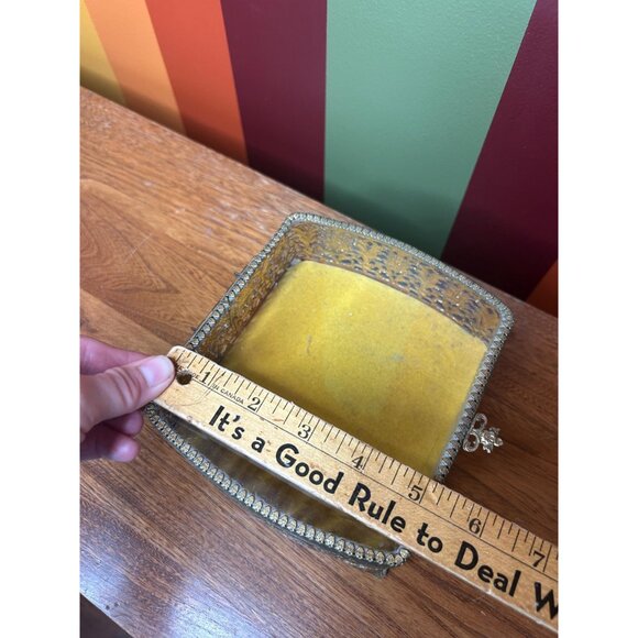 Vintage brass and glass mirrored jewellery box catch all mini Hollywood regency - Picture 9 of 9